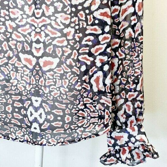 Chloe Oliver Printed Popover tie neck Blouse Multicolor Sz s long sleeve ruffle - Picture 4 of 13